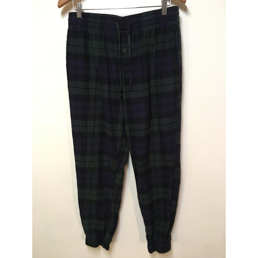 Goodfellow & Co Pajama Pants Mens Medium Green Blue Plaid Flannel Jogger PJs